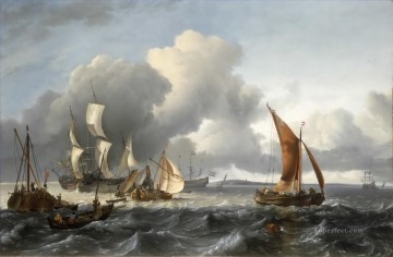 El fondeadero de los buques mercantes en Texel y Oude Schild al noroeste. Pinturas al óleo